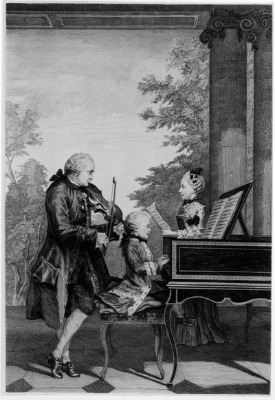 Leopold Mozart and His Two Children, Wolfgang Amadeus and Maria-Anna (Nannerl) by Louis Carrogis dit Carmontelle
